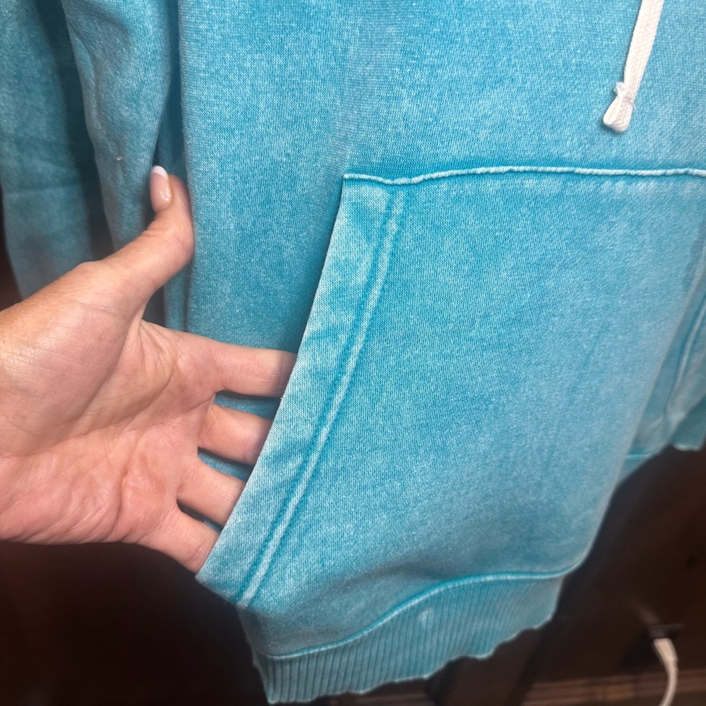 NWOT SIZE S Zenana Outfitters Aqua Blue Hoodie for Women - Picture 3 of 10